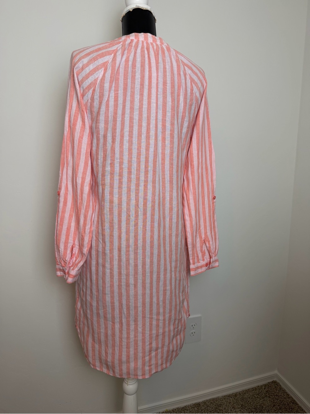 Martha Stewart Pink & White Striped Long Sleeve Henley Shift Dress size Small - Picture 3 of 7